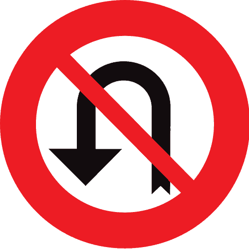 Signal C33 : flèche noire de demi-tour dans un cercle rouge, barrée de rouge.