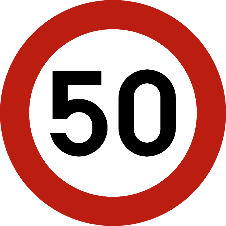 Panneau C43 : disque blanc bordé de rouge portant le nombre 50.