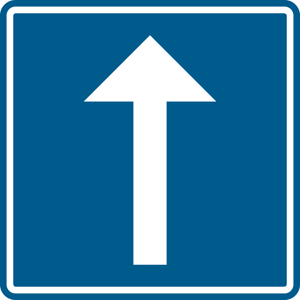 Signal F19 : panneau carré bleu portant une flèche blanche dirigée vers le haut.