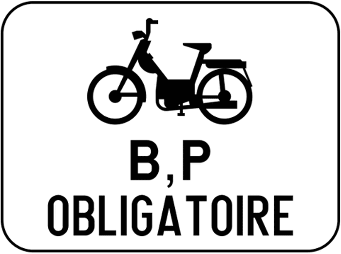 Panneau M14 : pictogramme de cyclomoteur, lettres B et P et mention « OBLIGATOIRE ».