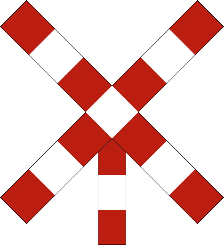 Signal A45 : croix de Saint-André simple, rouge et blanche.