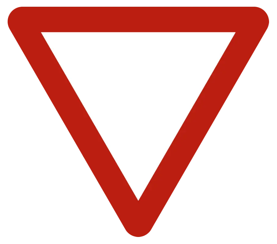 Signal B1 : triangle blanc à bord rouge, pointe vers le bas.