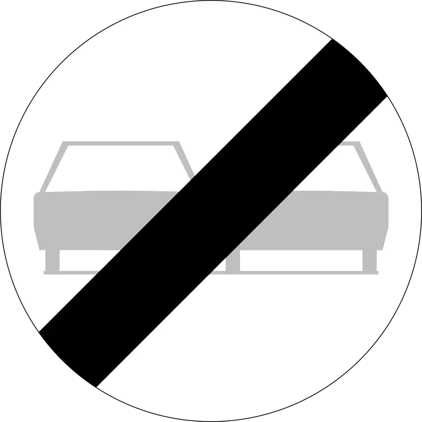 Signal C37 : deux voitures grises sur fond blanc, barrées d’une diagonale noire.