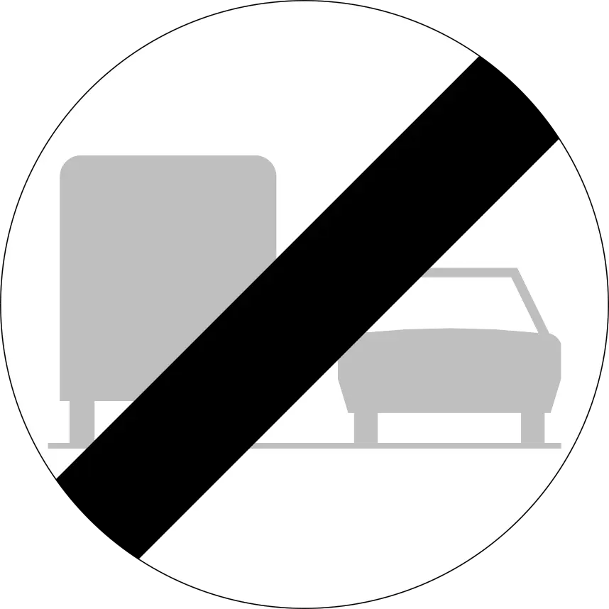 Signal C41 : un camion gris à gauche et une voiture grise à droite, barrés d’une diagonale noire.