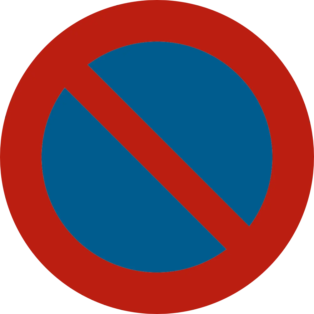 Signal E1 : disque bleu bordé de rouge et traversé par une diagonale rouge.