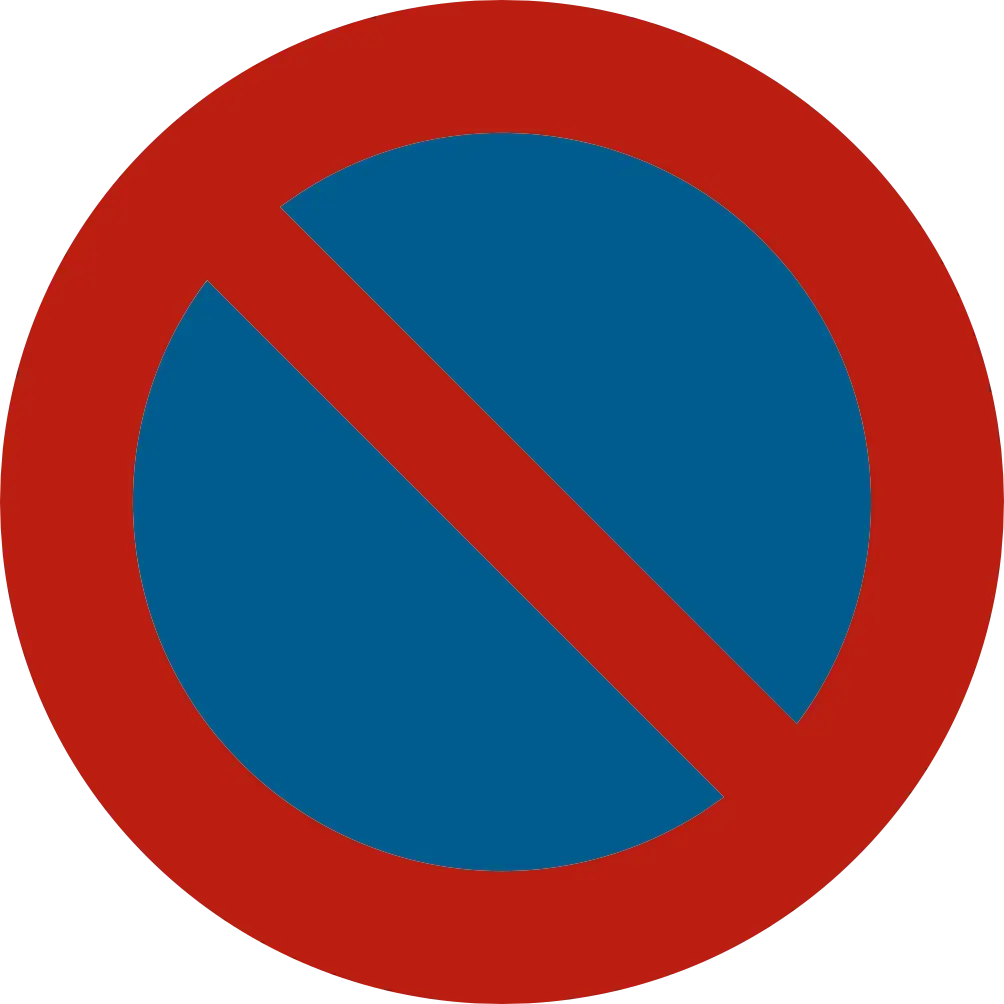 Signal de stationnement interdit : disque bleu à bord rouge barré d’une diagonale rouge.