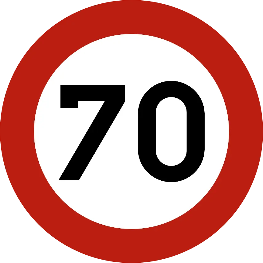 Panneau C43 : disque blanc bordé de rouge portant le nombre 70.