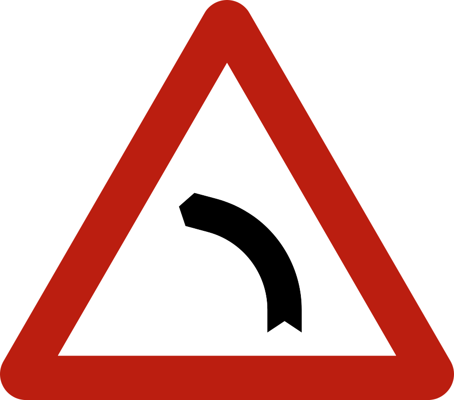 Triangle à bord rouge avec un virage noir vers la gauche.