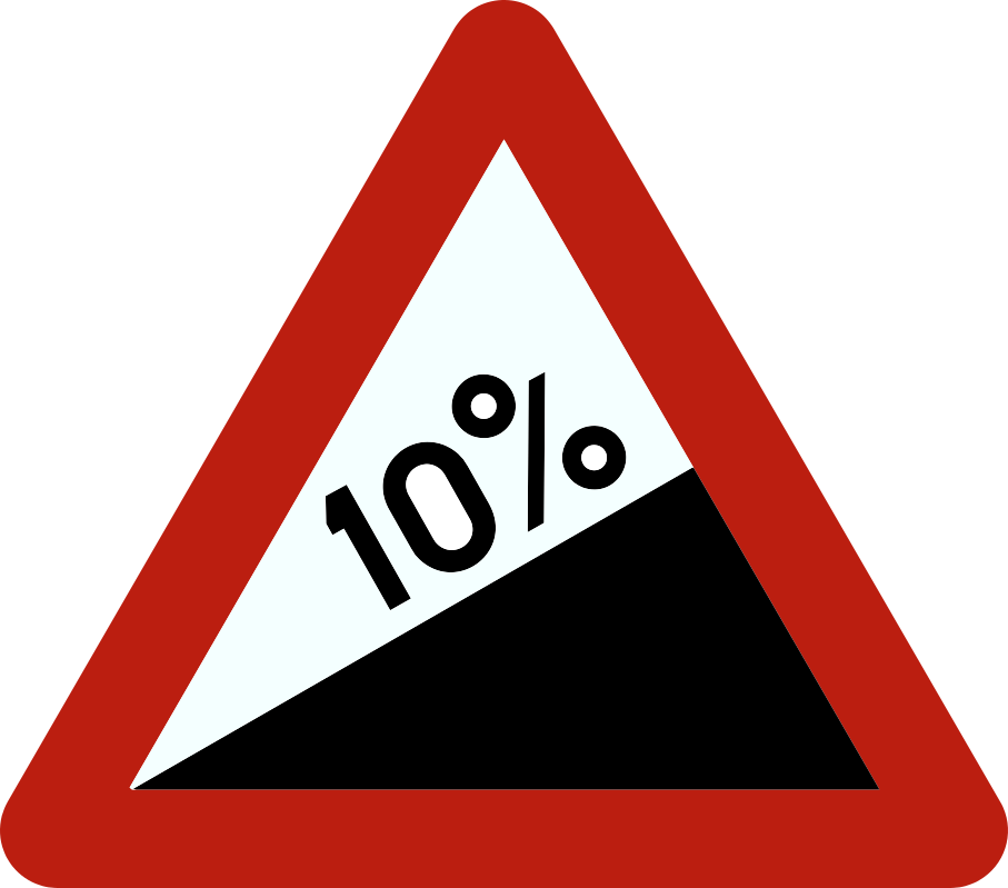 Triangle à bord rouge avec une pente montante et la mention « 10 % ».