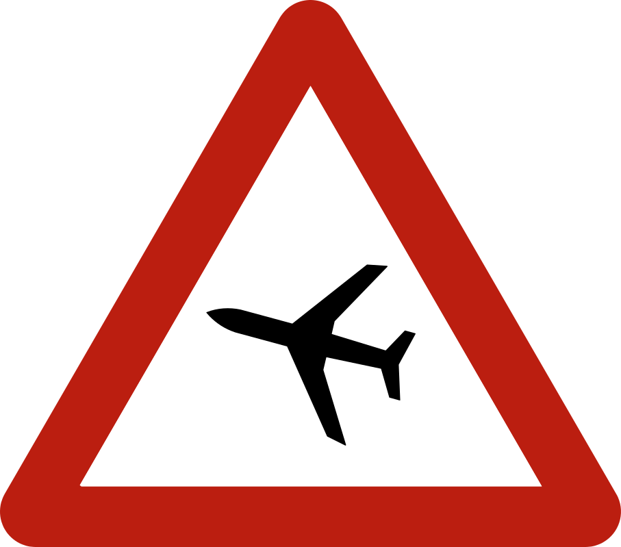 Triangle à bord rouge avec un avion.