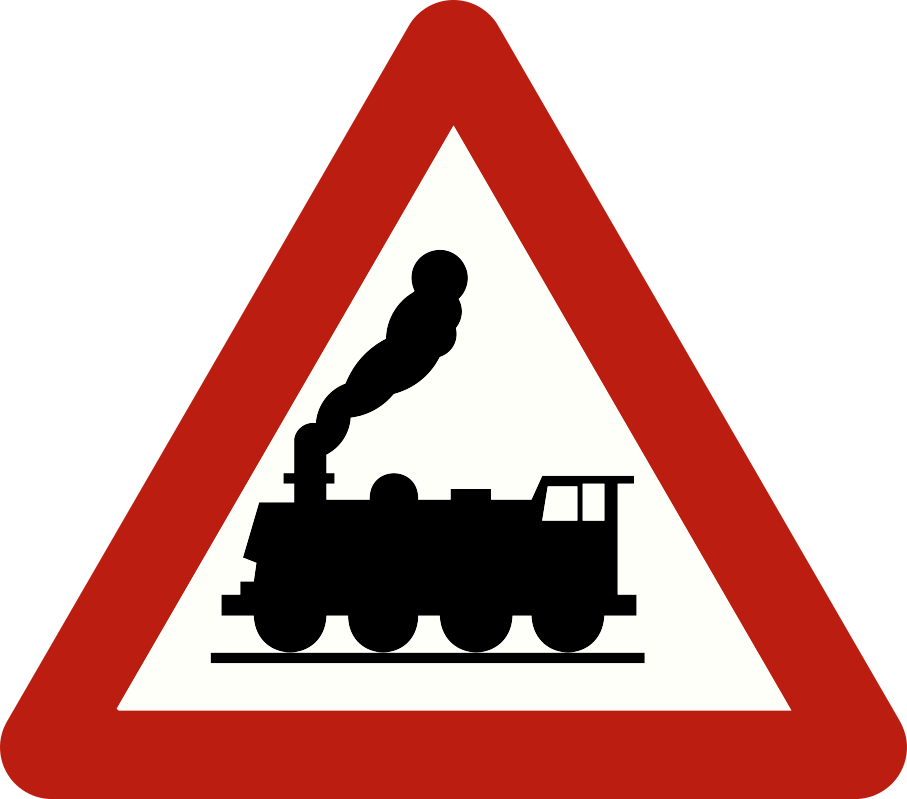 Triangle à bord rouge avec une locomotive.