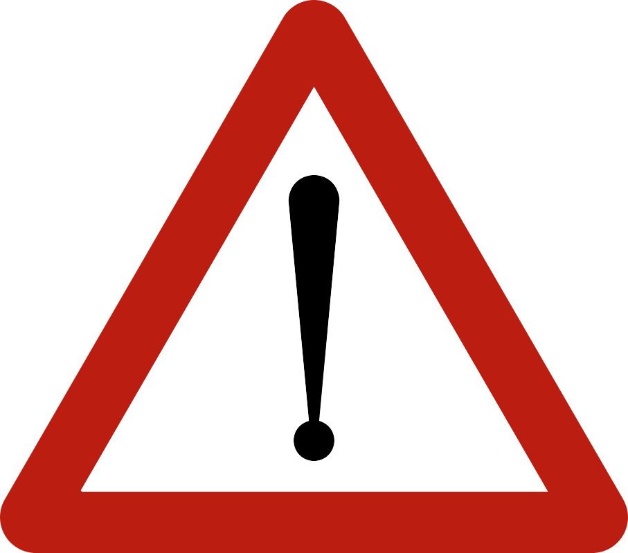 Triangle à bord rouge avec un point d’exclamation noir.