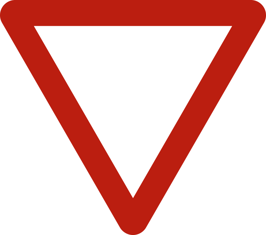 Triangle blanc à bord rouge, pointe vers le bas.