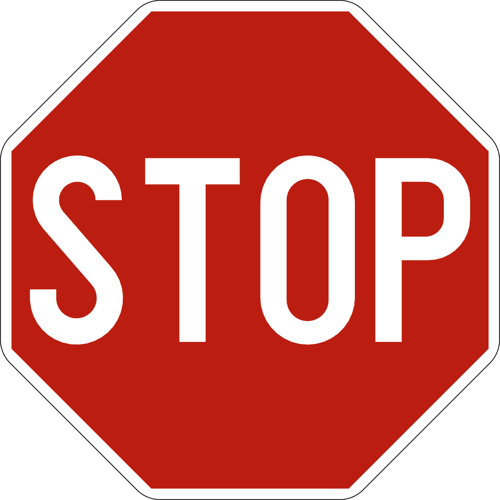 Octogone rouge portant le mot « STOP » en blanc.