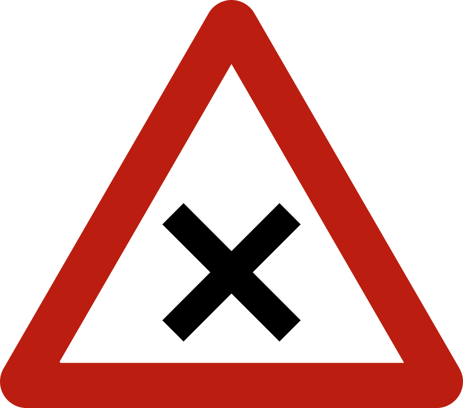 Triangle à bord rouge avec une croix noire en X.