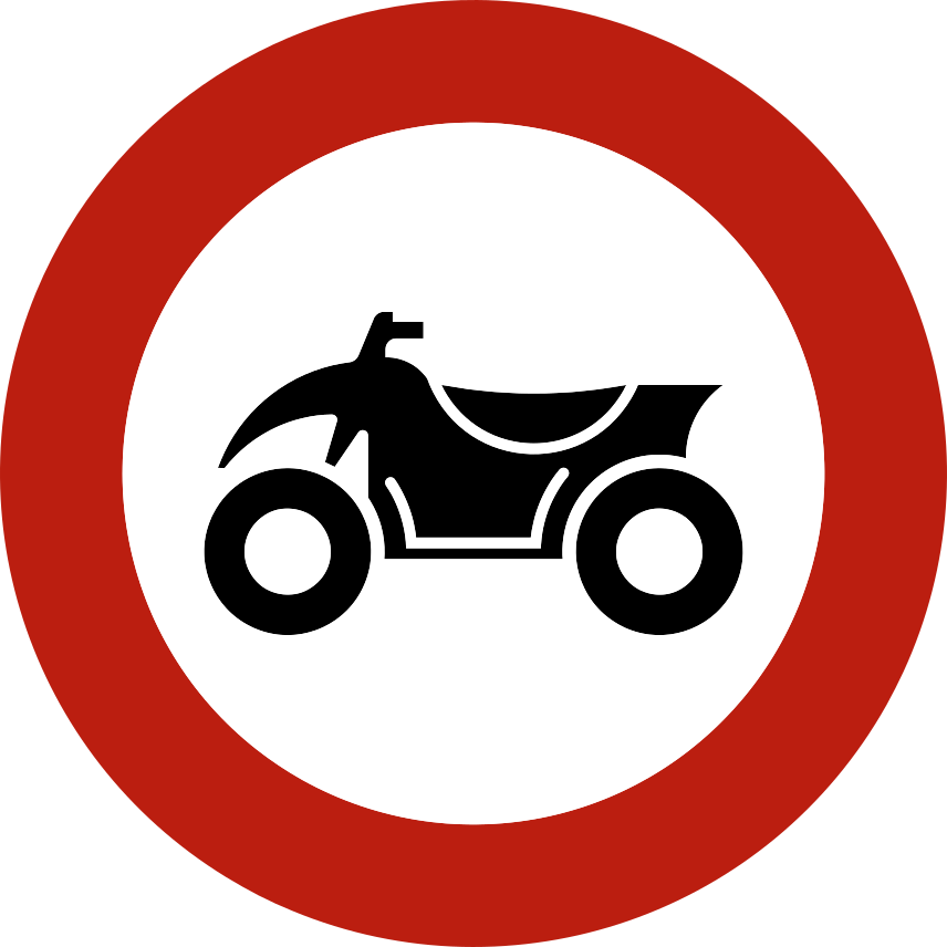 Disque à bord rouge avec un quad noir vu de profil.