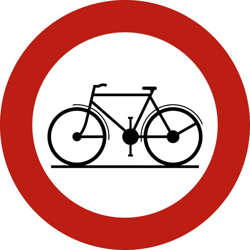 Disque à bord rouge avec une bicyclette noire.