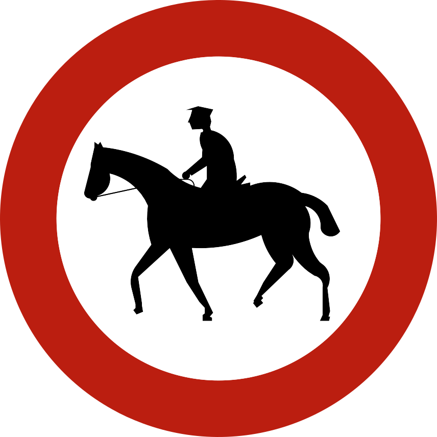 Disque à bord rouge avec un cavalier à cheval.