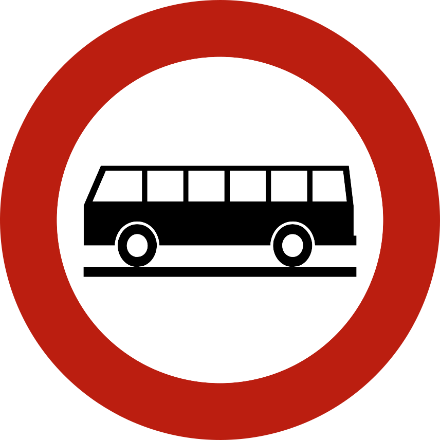 Disque à bord rouge avec un autocar noir vu de profil.