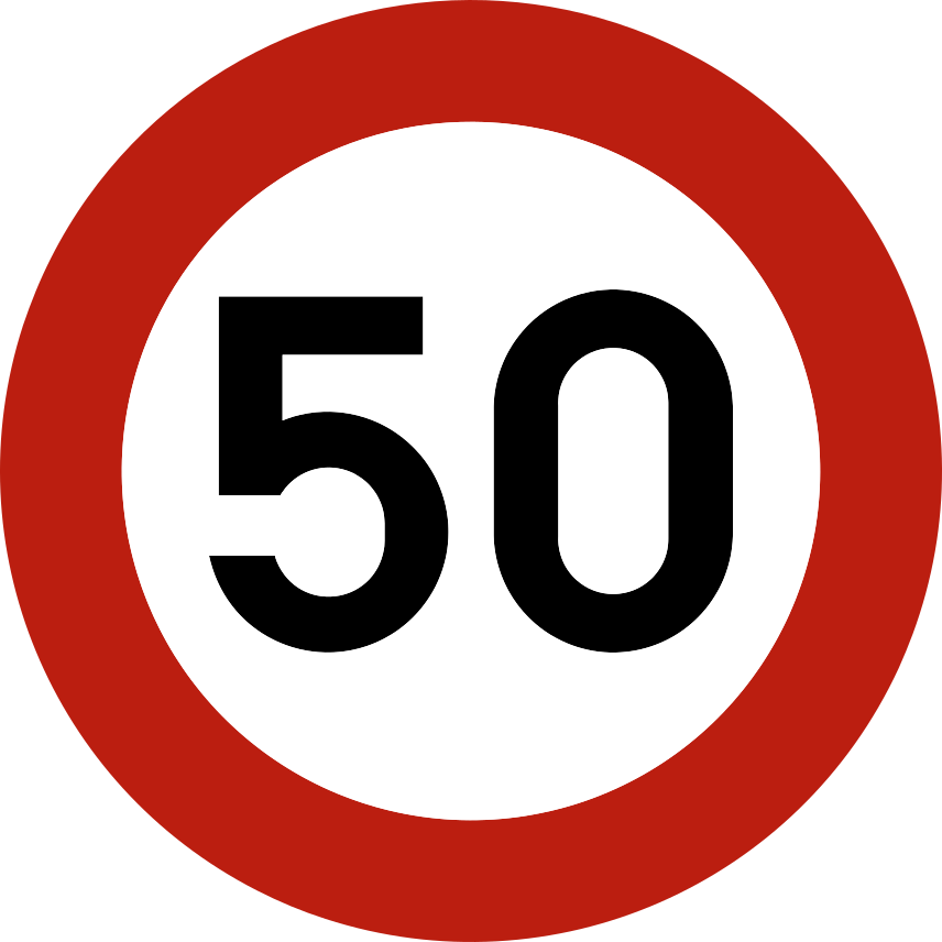 Disque à bord rouge portant le nombre « 50 ».