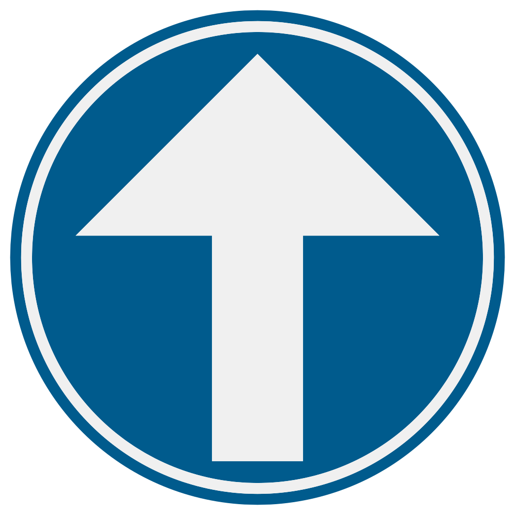 Disque bleu avec une flèche blanche verticale vers le haut.