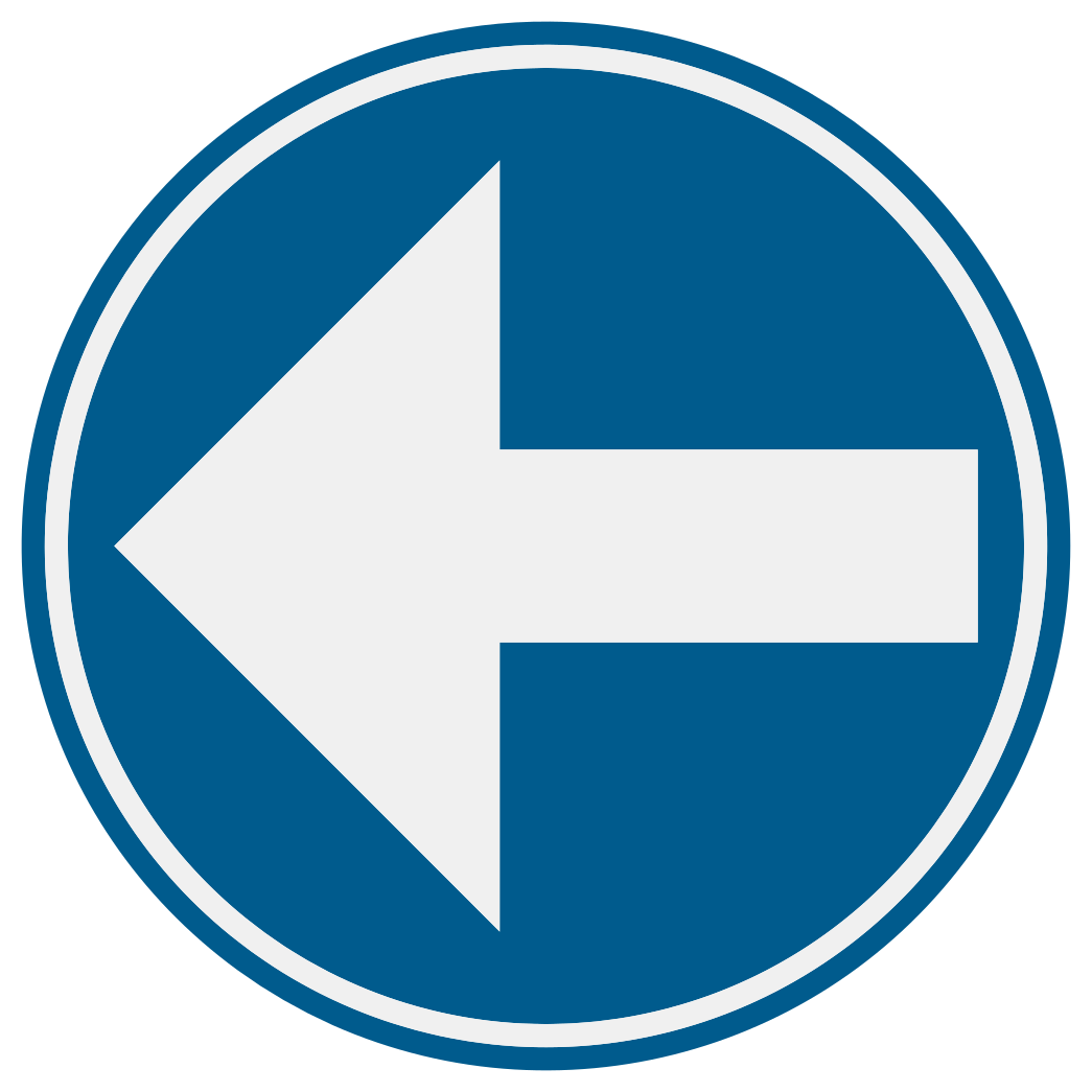 Disque bleu avec une flèche blanche horizontale vers la gauche.