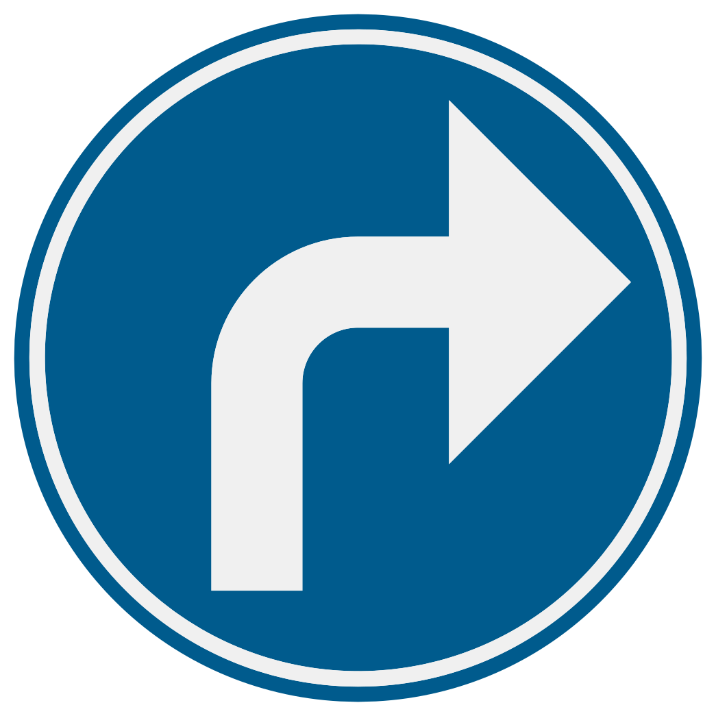 Disque bleu avec une flèche blanche coudée vers la droite.