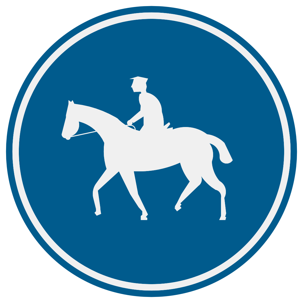 Disque bleu avec un cavalier à cheval.