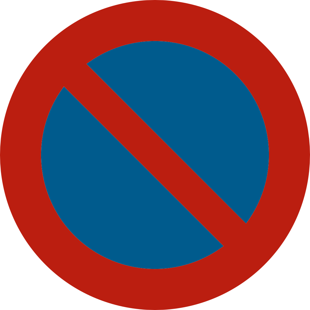 Disque bleu à bord rouge, barré d’une seule diagonale rouge.