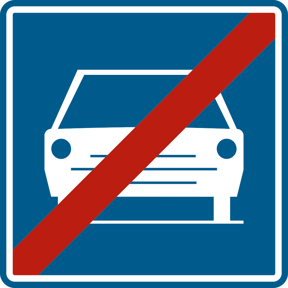 Voiture blanche sur fond bleu barrée d’une diagonale rouge.