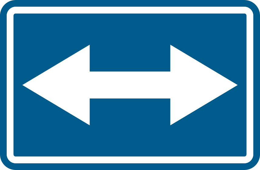 Panneau bleu avec une flèche blanche à deux pointes, vers la gauche et la droite.