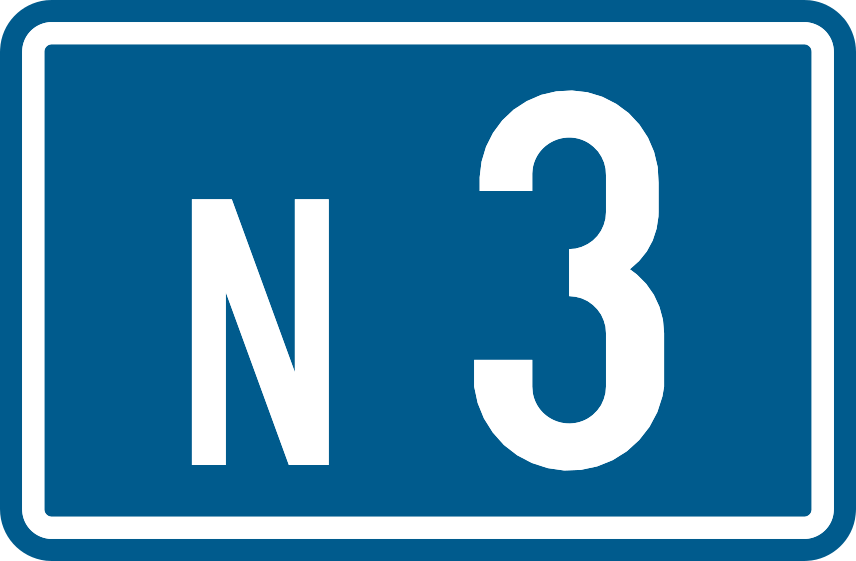 Panneau bleu portant le numéro de route N3 en blanc.