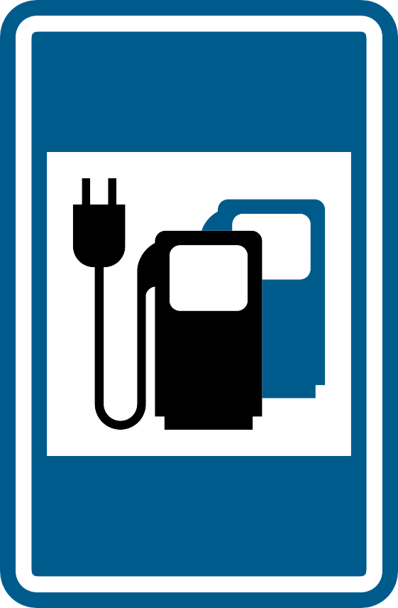 Panneau bleu avec deux pompes et une prise électrique.