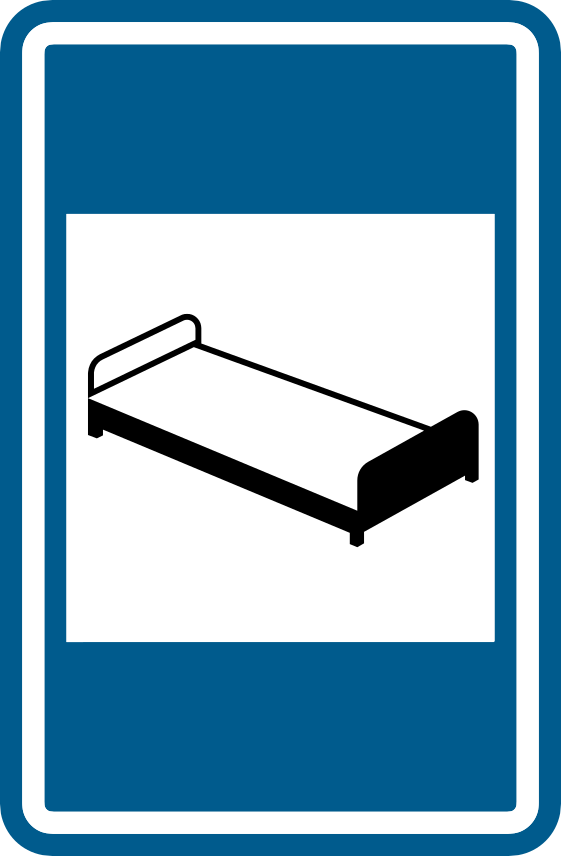 Panneau bleu avec un lit noir et blanc.