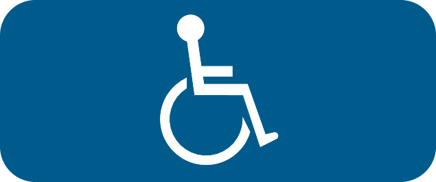 Panneau additionnel bleu représentant une personne en fauteuil roulant.