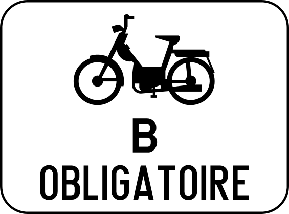 Panneau M6 représentant un cyclomoteur avec la lettre B et la mention « Obligatoire ».