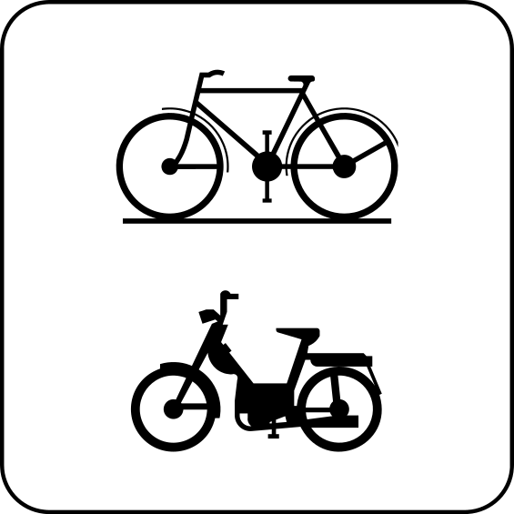 Panneau M8 blanc portant les symboles noirs d’une bicyclette et d’un cyclomoteur.