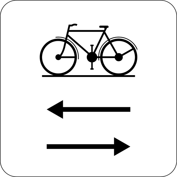 Panneau M9 représentant une bicyclette au-dessus de deux flèches horizontales de sens opposés.