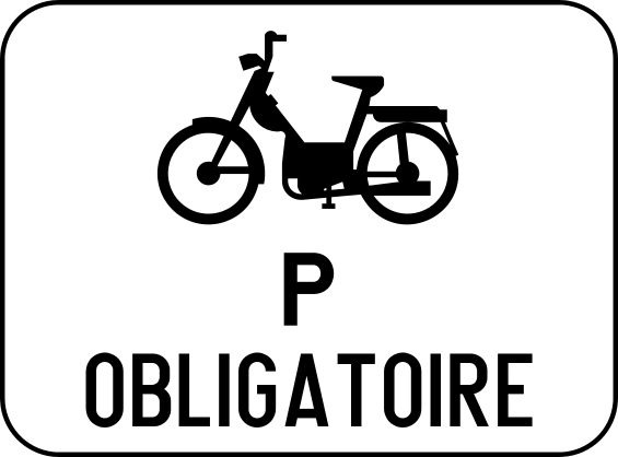 Panneau M13 représentant un cyclomoteur avec la lettre P et la mention « Obligatoire ».