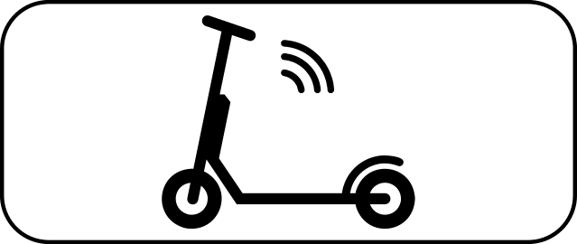Panneau M22 représentant une trottinette accompagnée de trois arcs évoquant un signal sans fil.