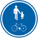 Signal D10 : disque bleu avec des piétons au-dessus d’un vélo, sans ligne de séparation.
