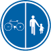 Signal D9 : disque bleu avec un vélo à gauche et des piétons à droite, séparés par une ligne blanche verticale.