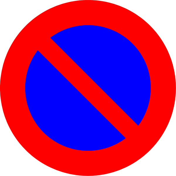 Signal E1 : disque bleu bordé de rouge, traversé par une diagonale rouge.