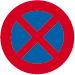 Signal E3 : disque bleu bordé de rouge, traversé par une croix rouge.