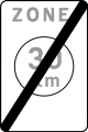 Signal F4b : panneau « ZONE 30 » grisé et barré d’une diagonale noire.